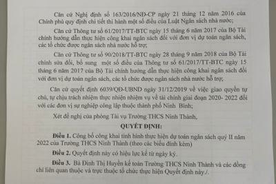 Công khai thực hiện dự toán ngân sách quý II
